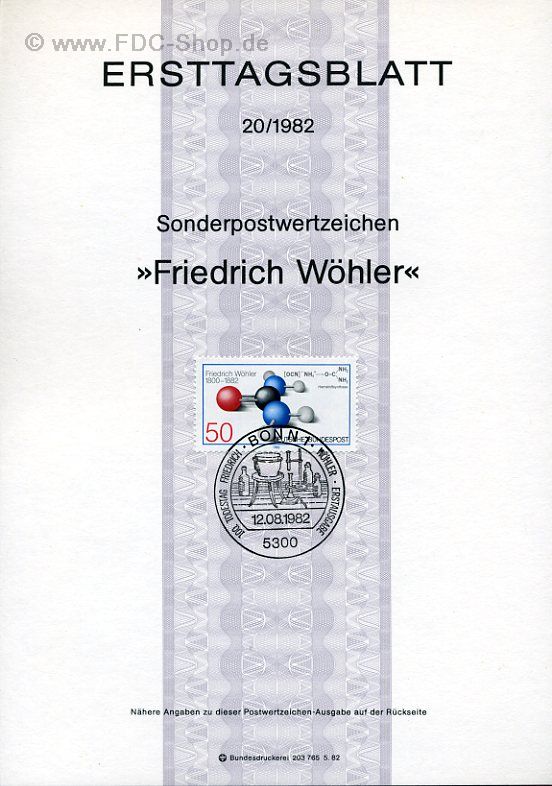 Ersttagsblatt BUND (20/1982) Mi-Nr: 1148, Friedrich Wöhler