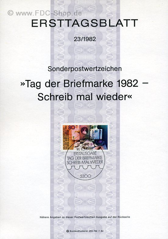 Ersttagsblatt BUND (23/1982) Mi-Nr: 1154, Tag der Briefmarke 1982 - Schreib mal was