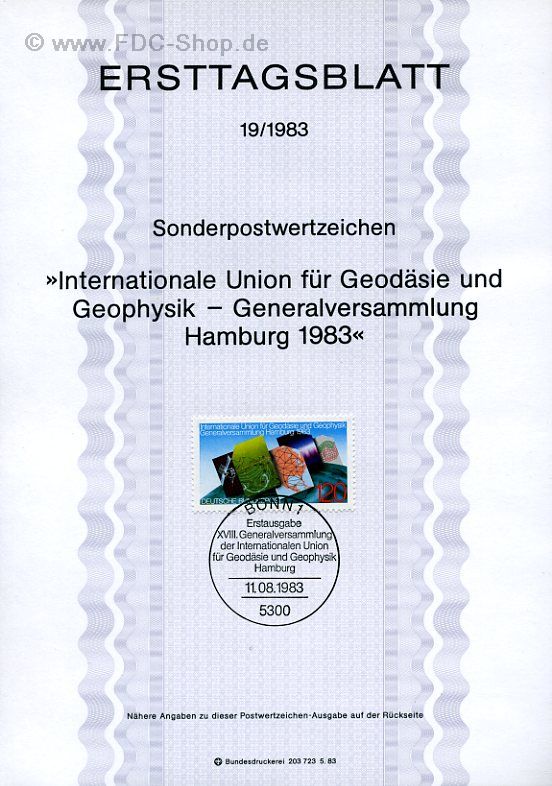 Ersttagsblatt BUND (19/1983) Mi-Nr: 1187, Internationale Union für Geodäsie und Geophysik