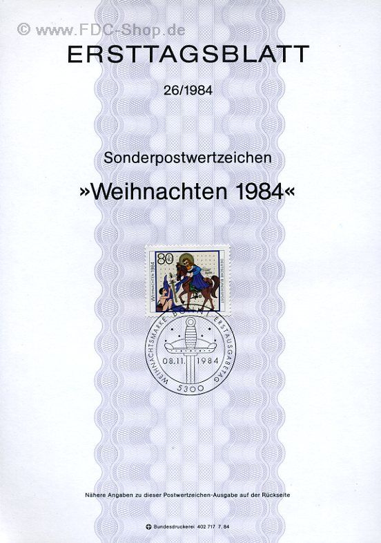 Ersttagsblatt BUND (26/1984) Mi-Nr: 1233, Weihnachten 1984