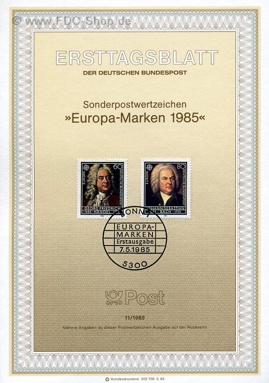 Ersttagsblatt BUND (11/1985) Mi-Nr: 1248-1249, Europa-Marken 1985