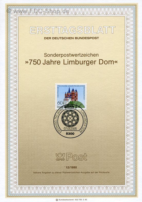 Ersttagsblatt BUND (12/1985) Mi-Nr: 1250, 750 Jahre Limburger Dom