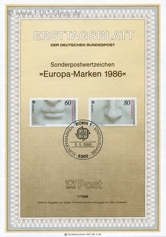 Ersttagsblatt BUND (07/1986) Mi-Nr: 1278-1279, Europamarken 1986, Natur- und Umweltschutz