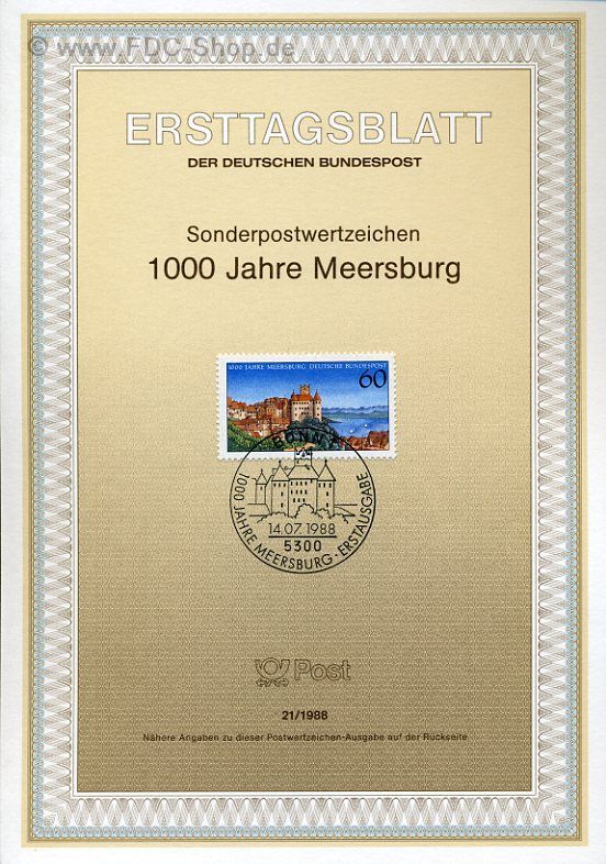Ersttagsblatt BUND (21/1988) Mi-Nr: 1376, 1000 Jahre Meersburg