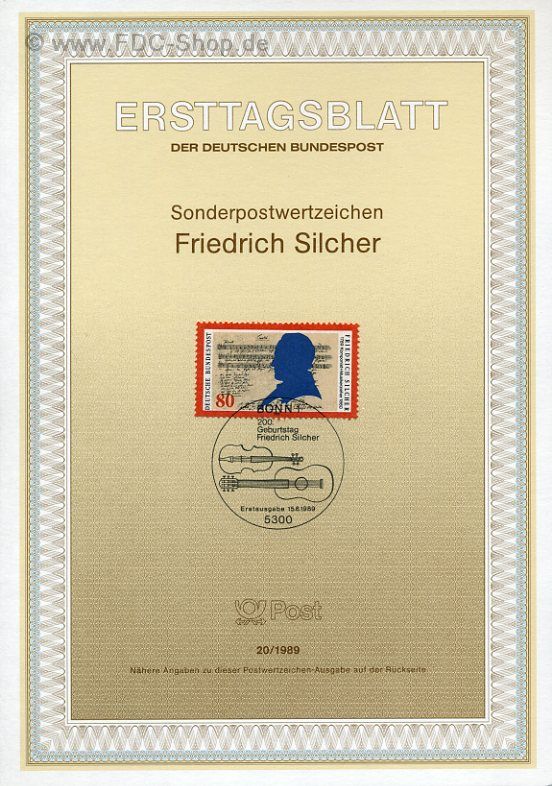 Ersttagsblatt BUND (20/1989) Mi-Nr: 1425, 200. Geburtstag von Friedrich Silcher
