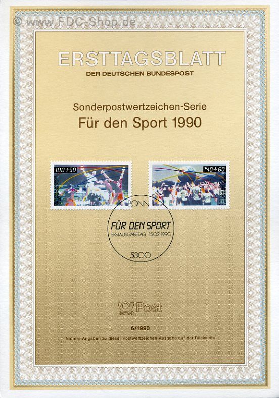 Ersttagsblatt BUND (06/1990) Mi-Nr: 1449-1450, Sporthilfe: Beliebte Sportarten