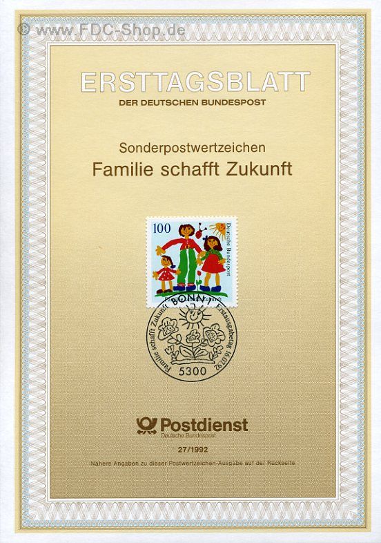 Ersttagsblatt BUND (27/1992) Mi-Nr: 1621, Familie schafft Zukunft