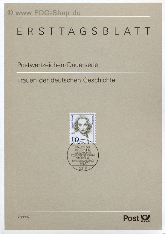 Ersttagsblatt BUND (28/1997) Mi-Nr: 1939, Freimarke: Frauen der Deutschen Geschichte