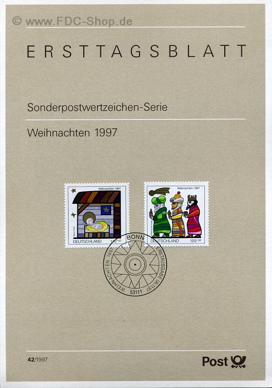 Ersttagsblatt BUND (42/1997) Mi-Nr: 1959-1960, Weihnachten 1997