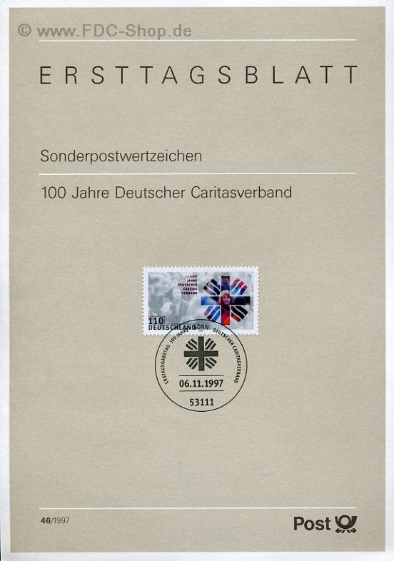 Ersttagsblatt BUND (46/1997) Mi-Nr: 100 Jahre Deutscher Caritasverband