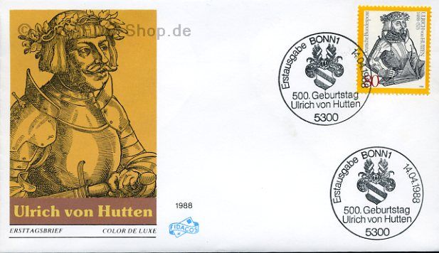 Ersttagsbrief BUND Mi-Nr: 1364, 500. Geburtstag von Ulrich von Hutten