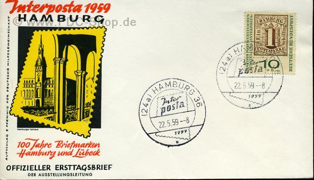 Ersttagsbrief BUND Mi-Nr: 310a, Internationale Postwertzeichen-Ausstellung INTERPOSTA, Hamburg