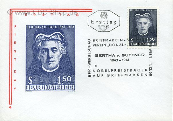 Ersttagsbrief Österreich Mi-Nr: 1199, 60. Jahrestag der Verleihung des Nobelpreises an Bertha von Suttner
