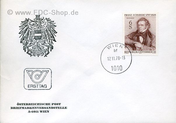 Ersttagsbrief Österreich Mi-Nr: 1590, 150. Todestag von Franz Schubert