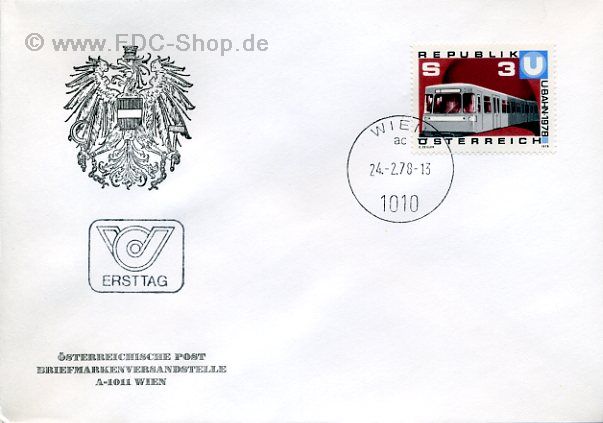Ersttagsbrief Österreich Mi-Nr: 1567, Inbetriebnahme des ersten Teilstückes der Wiener U-Bahn