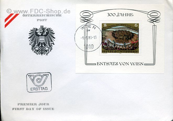 Ersttagsbrief Österreich Mi-Nr: 1750, 300. Jahrestag des Sieges über die Türken am Kahlenberg bei Wien (Block 6)