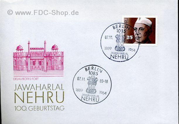 Ersttagsbrief DDR Mi-Nr: 3284, Geburtstag von Dschawahalal Nehru