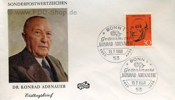 Ersttagsbrief BUND Mi-Nr: 567, 1. Todestag von Konrad Adenauer