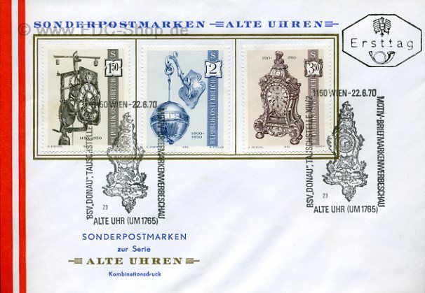 Ersttagsbrief Österreich Mi-Nr: 1328-1330, Alte Uhren