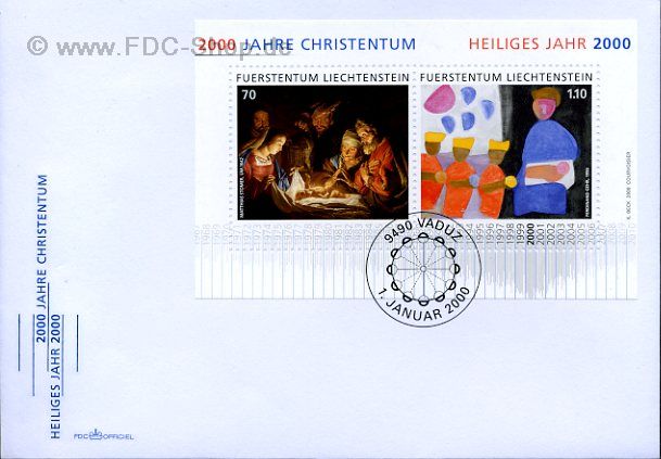 Ersttagsbrief Liechtenstein Mi-Nr: 1224-1225, 2000 Jahre Christentum (Block 17)