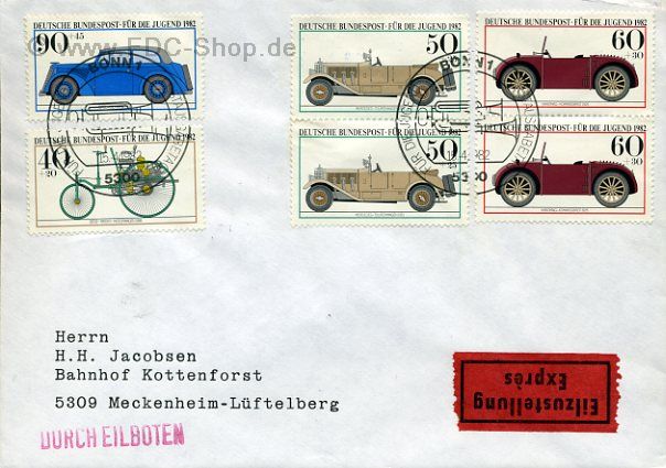 Ersttagsbrief BUND Mi-Nr: 1123-1126, Jugend; Historische Kraftfahrzeuge