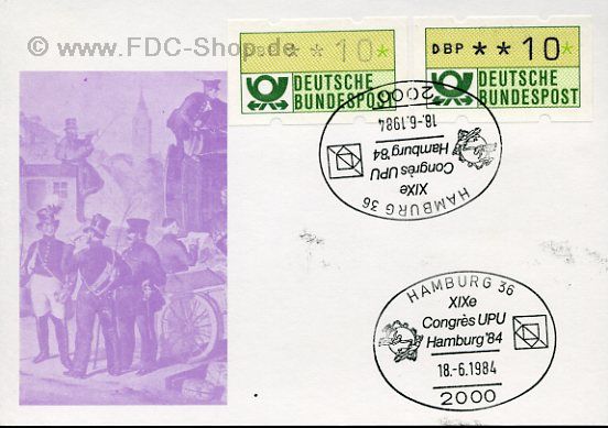 Sonderkarte BUND Mi-Nr: ATM 1, XIXe Congres UPU Hamburg '84