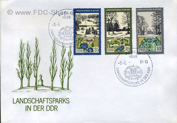 Ersttagsbrief DDR Mi-Nr: 2612+2615+2616, Landschaftsparks