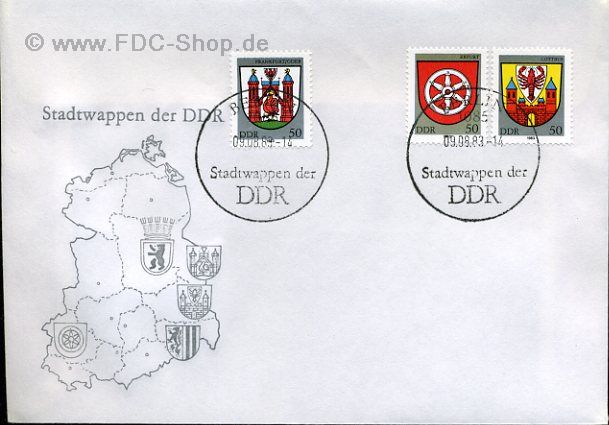 Ersttagsbrief DDR Mi-Nr: 2818+2820+2821, Stadtwappen