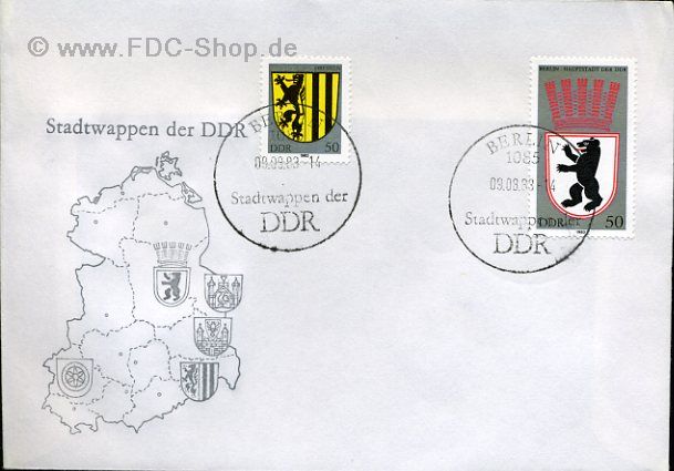 Ersttagsbrief DDR Mi-Nr: 2817+2819, Stadtwappen