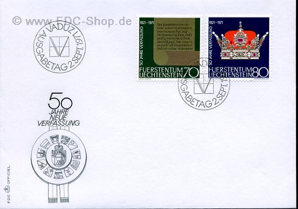 Ersttagsbrief Liechtenstein Mi-Nr: 546-547, 50 Jahre neue Verfassung 1921-1971