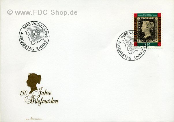 Ersttagsbrief Liechtenstein Mi-Nr: 986, 150 Jahre Briefmarken