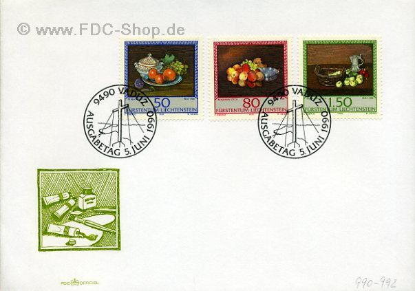 Ersttagsbrief Liechtenstein Mi-Nr: 990-992, Liechtensteiner Maler, Benjamin Steck