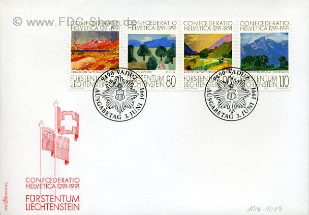 Ersttagsbrief Liechtenstein Mi-Nr: 1016-1019, Hommage an die Schweiz