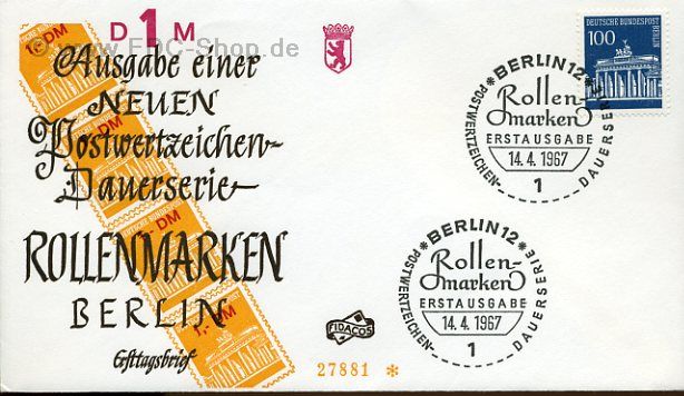Ersttagsbrief BERLIN Mi-Nr: 290, Freimarke: Brandenburger Tor