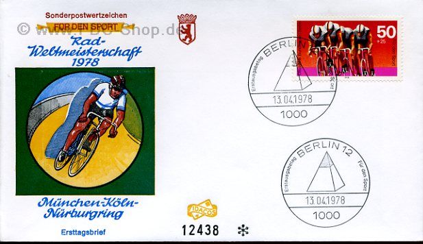 Ersttagsbrief BERLIN Mi-Nr: 567, Sporthilfe; Radsport