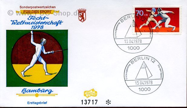 Ersttagsbrief BERLIN Mi-Nr: 568, Sporthilfe; Fechten