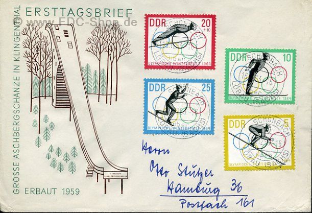 Ersttagsbrief DDR Mi-Nr: 1000-1003, Olympische Winterspiele, Innsbruck; Skispringen