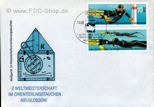 Ersttagsbrief DDR Mi-Nr: 2961-2962, Weltmeisterschaft im Orientierungstauchen, Neuglobsow