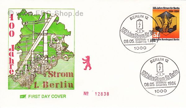 Ersttagsbrief BERLIN Mi-Nr: 720, 100 Jahre Strom für Berlin