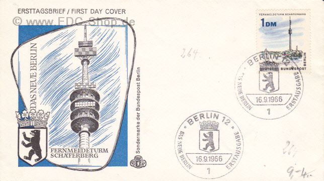 Ersttagsbrief BERLIN Mi-Nr: 264, Das neue Berlin, Fernmeldeturm auf dem Schäferberg, Berlin-Wannsee