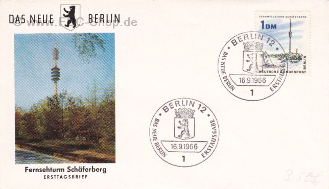 Ersttagsbrief BERLIN Mi-Nr: 264, Das neue Berlin, Fernmeldeturm auf dem Schäferberg, Berlin-Wannsee