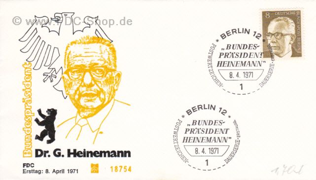 Ersttagsbrief BERLIN Mi-Nr: 360, Gustav Heinemann