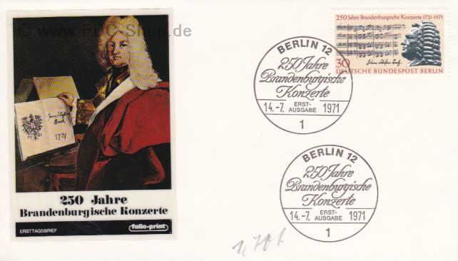 Ersttagsbrief BERLIN Mi-Nr: 392, 250 Jahre Brandenburgische Konzerte