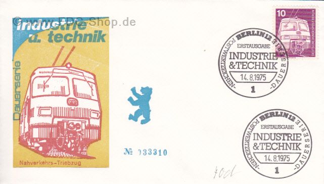 Ersttagsbrief BERLIN Mi-Nr: 495, Freimarken; Industrie und Technik; Nahverkehrstriebzug ET 420/421