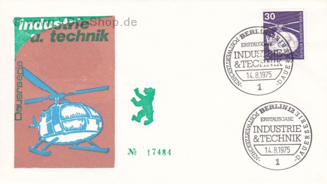 Ersttagsbrief BERLIN Mi-Nr: 497, Freimarken; Industrie und Technik; Rettungshubschrauber MBB BO 105