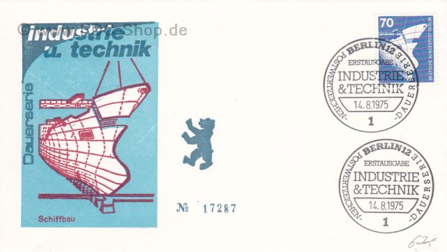 Ersttagsbrief BERLIN Mi-Nr: 500, Freimarken; Industrie und Technik; Schiffbau