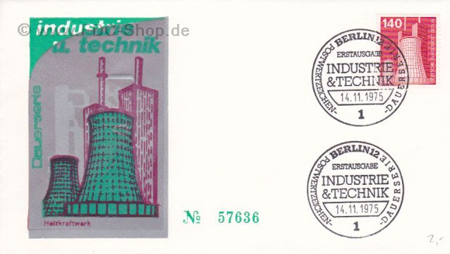 Ersttagsbrief BERLIN Mi-Nr: 504, Freimarken; Industrie und Technik; Heizkraftwerk