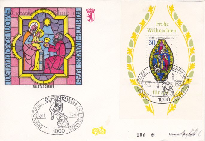 Ersttagsbrief BERLIN Mi-Nr: 528, Weihnachten 1976 (Block 5)