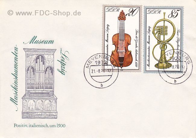 Ersttagsbrief DDR Mi-Nr: 2445+2448, 50 Jahre Musikinstrumentenmuseum Leipzig: Ausstellungsstücke