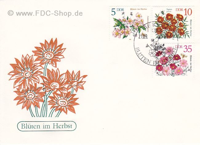 Ersttagsbrief DDR Mi-Nr: 2737+2738+2742, Herbstblumen